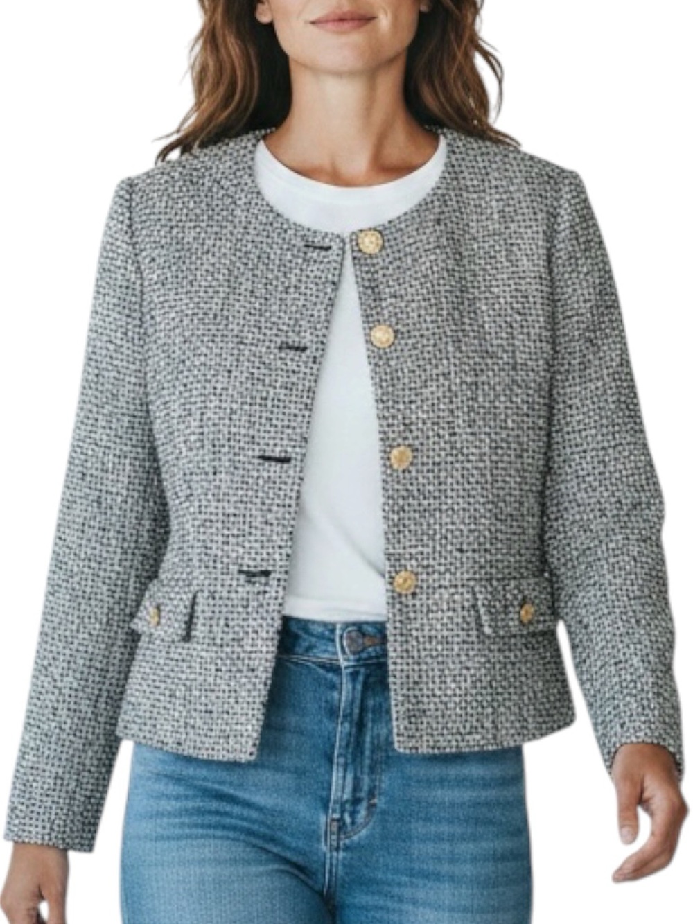 EVEREVE Ellie Tweed Collarless Jacket in Light Gray Size M — SO CLASSY!!!